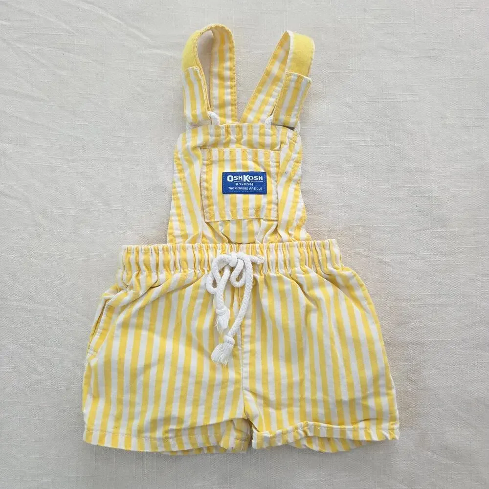 Vintage Oshkosh Yellow Striped Shortalls 12-18 months